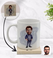 BK Gift Kişiye Özel Baba Karikatürlü Beyaz Kupa Bardak ve Ahşap Bardak Altlığı Hediye Seti - Model 2