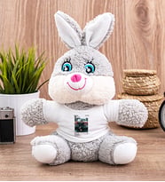 Kişiye Özel İnstagram Tasarım Fotoğraflı Peluş Tavşan (Gri)