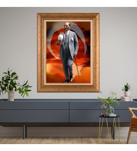 Altın Paspartulu Atatürk  Çerçeveli Tablo C227 (Gold)