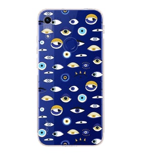 PrintiFy Honor 8A ile Uyumlu Nazar Boncuğu 2 Baskılı Kamera Korumalı Şeffaf Silikon Kılıf