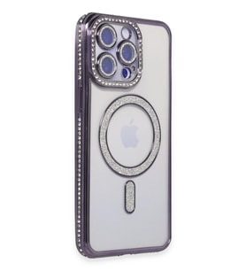 Pilelistore   iPhone 15 Pro Max Kılıf Joke Simli Magneticsafe Kılıf - Derin Mor