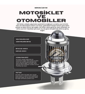 H4 Zenon 3 Fişli Motorsiklet Farı Çift Devre Uzun Kısa 12v Tek Adet Fiyatıdır