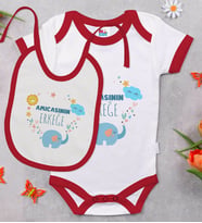 BK Kids Amıcasının Erkeğe Tasarımlı Kırmızı Bebek Body Zıbın ve Mama Önlüğü Hediye Seti-1