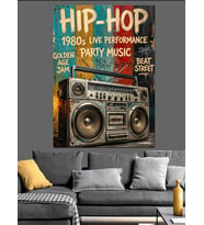 Hip-Hop 1980'Ler Retro Radyo Afişi Dekoratif Kanvas - Mdf Ahşap Tablo