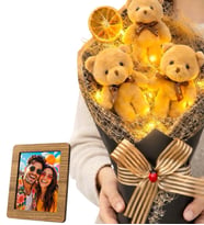 Doğum Günü Hediyesi Kişiye Özel Fotoğraflı LED Işıklı Peluş Ayıcık Buketi (Kahve) Sevgiliye ve Arkadaşa Hediye