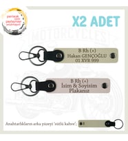 Hız Aşıkları İçin Özel, İsim Plaka ve B Rh (+) Kan Grubu Yazılı Deri x2 Anahtarlık, Pudra-S Kahve-SK