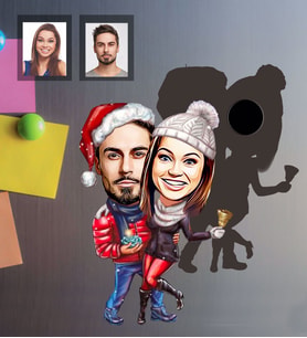 Kişiye Özel Yılbaşı Sevgili Karikatürlü Ahşap Magnet Model-4