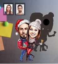 Kişiye Özel Yılbaşı Sevgili Karikatürlü Ahşap Magnet Model-4