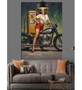 Motosikletli Pin-Up Kız Dekoratif Kanvas - Mdf Ahşap Tablo