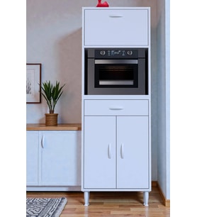 Eliusta Avelin Kapaklı Mini/Midi Fırın Dolabı 60 cm Beyaz Çok Fonksiyonlu 60x163,4x32,5 cm Mutfak Dolabı