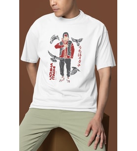 Tasarım Uchiha Itachi Baskılı Unisex Oversize Naruto Anime Dizi Karakter Tişört