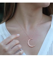 Zirkon Taşlı Rose Gold Kaplama Ay Gümüş Kolye