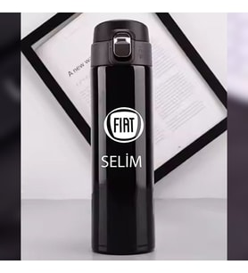 Kişiye Özel Lazer Baskılı 500ml Çelik Araç Baskılı Termos – Sızdırmaz, Vakumlu, Kilitli Kapak (Siyah)
