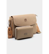 Just Polo Kadın Baskı Desenli Kolon Askılı 3 Bölmeli Omuz Çantası ve Cüzdan Kombini MDS2184-1002 (Vizon)