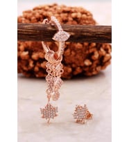 Çınar Yaprağı Rose Gümüş Kombin Şans Küpe 5476