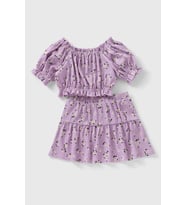 Lupinn Moda Kız Çocuk Lila Çiçek Desenli Bluz Etek Takım, Kız Çocuk Takım