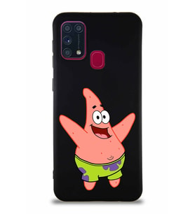Samsung Galaxy M31 Soft Premier Kapak Patrick Yıldız Tasarımlı Silikon Kılıf - Siyah (Şeffaf)