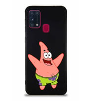 Samsung Galaxy M31 Soft Premier Kapak Patrick Yıldız Tasarımlı Silikon Kılıf - Siyah (Şeffaf)