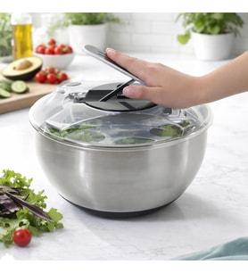 Paslanmaz Çelik Salata Kurutucu (Salad Spinner) – Kapaklı Süzgeç Sepetli, Kaymaz Taban, Hızlı Kurutma & Karıştırma Kasesi, Büyük Boy Mutfak Hazırlık Kabı