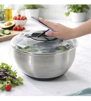 Paslanmaz Çelik Salata Kurutucu (Salad Spinner) – Kapaklı Süzgeç Sepetli, Kaymaz Taban, Hızlı Kurutma & Karıştırma Kasesi, Büyük Boy Mutfak Hazırlık Kabı