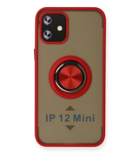 Pilelistore   iPhone 12 Mini Kılıf Montreal Yüzüklü Silikon Kapak - Kırmızı