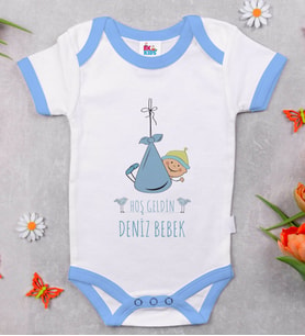 BK Kids İsimli Hoş Geldin Bebek Tasarımlı Mavi Bebek Body Zıbın-9