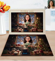 BK Gift Kişiye Özel Kadın Yılbaşı Karikatür Tasarımlı 1000 Parça Profesyonel Puzzle-4, 1000 Puzzle, Yeni Yıl Hediyesi, Yılbaşı Hediyesi