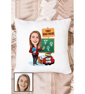 Kadın Sınıf Öğretmenine Hediye Karikatürlü Kişiye Özel Yastık