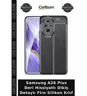 Samsung A26 Plus Deri Hissiyatlı Dikiş Detaylı Firo Silikon Kılıf Telefon Koruma Mobil Cep Kılıfı