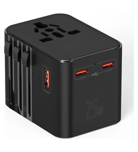 25w Evrensel Seyahat Adaptörü, Eu/us/uk/au Priz Dönüştürücü, 1x Usb, 2x Type-c Hızlı Şarj
