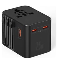 25w Evrensel Seyahat Adaptörü, Eu/us/uk/au Priz Dönüştürücü, 1x Usb, 2x Type-c Hızlı Şarj