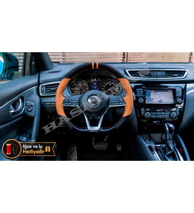 Nissan Leaf ZE1 Dikme Direksiyon Kılıfı Delikli Deri Parlak Siyah Taba Detay Çift Yüzük ve Dikiş 2018-2024