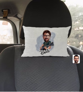 BK Gift Kişiye Özel İsimli Erkek Gitarist Karikatürlü Dikdörtgen Araç Koltuk Yastığı-1