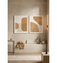 Modern Minimalist Sanat 2'li Ahşap Çerçeveli Tablo Seti