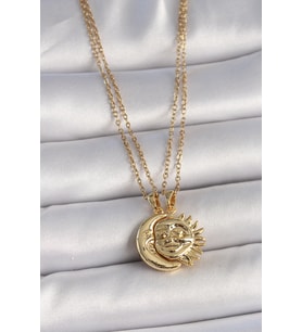 316L Çelik Gold Renk Ay Güneş Model Arkadaşlık Kadın Kolye (Altın)