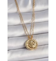 316L Çelik Gold Renk Ay Güneş Model Arkadaşlık Kadın Kolye (Altın)
