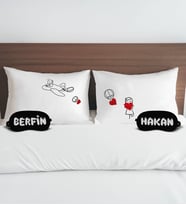 BK Gift Kişiye Özel Sevgili Tasarımlı Pamuklu Yastık Kılıfı ve Göz Bandı Çift Uyku Seti-1, Tasarım Ev Tekstili, Uyku Bandı, Ev Hediyesi