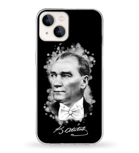 Apple iPhone 13 Uyumlu Kapak Atatürk Tasarımlı Şeffaf Silikon Kılıf