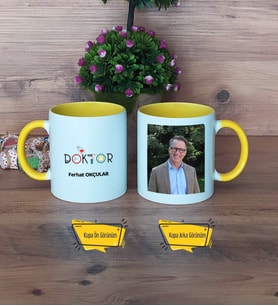 Doktora Hediye Kupa Bardak Sarı Fotoğraflı Tıp Bayramı Hediyesi