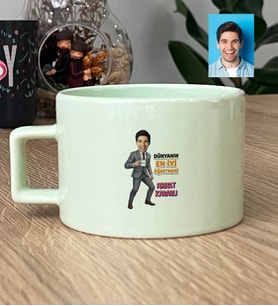 Kişiye Özel Karikatürlü Erkek Öğretmen Lüks Pastel Fincan Öğretmenler Günü Hediyesi