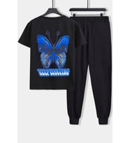 Unisex Butterfly Baskılı 2'li Eşofman Takımı (Siyah)