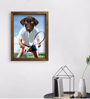 Evcil Dostlara Özel Tenis Oyuncusu Tasarımlı Portre Doğal Masif Ahşap Çerçeveli Tablo 45x65cm-3