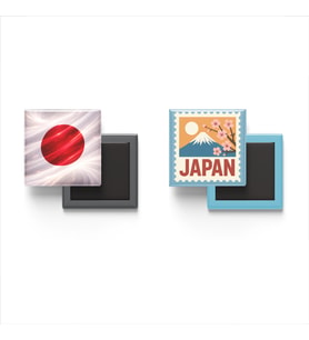 Buzdolap Magnetleri - Japonya Bayrağı ve Tokyo Posta Pulu Tema - 2'li Set Magneti