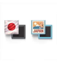 Buzdolap Magnetleri - Japonya Bayrağı ve Tokyo Posta Pulu Tema - 2'li Set Magneti