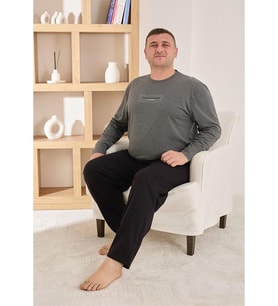 Pijamoni Erkek Battal Bisiklet Yaka Penye Uzun Kol Pijama Takımı 6700/3 - 1 Adet