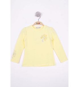 Toontoy Kız Çocuk Yonca Nakışlı Sweatshirt (Sarı)