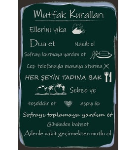 Retro Vintage 5 mm Ahşap Üzerine Mutfak Kuralları Temalı Poster Tablo 20X30 cm (Çok Renkli)