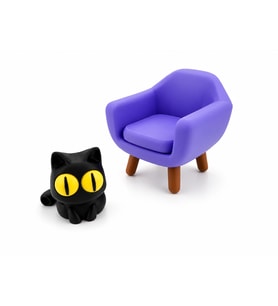 Sevimli Kedi Figürlü Dekoratif Mini Koltuk Seti Masaüstü Dekoru Ofis ve Çalışma Masası Süsü