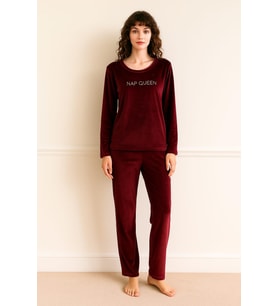 Kadın 13166-2784 Uzun Kol Kadife Pijama Takımı