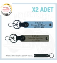 Motosiklet Aşıkları İçin İsim Plaka ve B Rh (-) Kan Grubu Yazılı x2 Anahtarlık Set, Kül Gri-Mavi-Syh